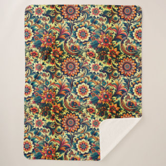 Couverture Sherpa Motif floral coloré généré par Ai
