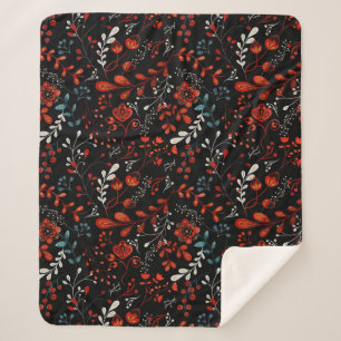 Couverture Sherpa Motif floral complexe avec or et blanc sher