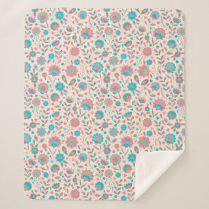 Couverture Sherpa Motif floral d'art populaire turquoise et de