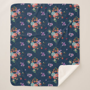 Couverture Sherpa Motif floral de bouquet rose