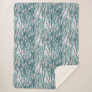 Couverture Sherpa Motif floral de fleurs de prune de printemps