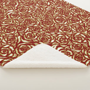 Couverture Sherpa Motif floral de luxe rose et bordeaux
