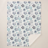 Couverture Sherpa Motif floral en bleu blanc et turquoise (Devant)