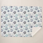 Couverture Sherpa Motif floral en bleu blanc et turquoise (Devant (Horizontal))
