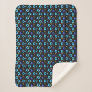 Couverture Sherpa Motif floral fleurs bleues