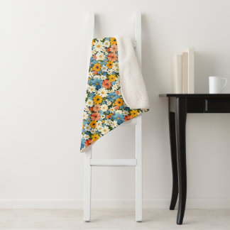 Couverture Sherpa Motif Floral Fleurs Sauvages Vintage
