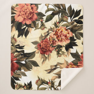 Couverture Sherpa Motif floral incomparable avec roses rouge et oran