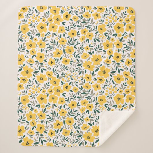 Couverture Sherpa Motif floral incomparable, Petites fleurs jaunes. (Devant)