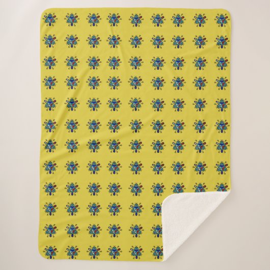 Couverture Sherpa Motif floral jaune (Devant)