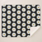 Couverture Sherpa Motif floral marguerrier blanc sur noir (Devant (Horizontal))