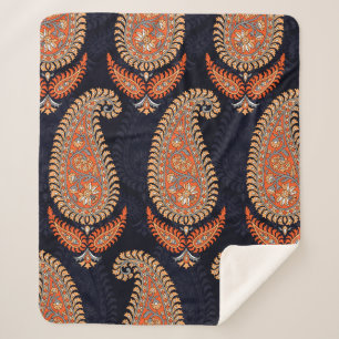 Couverture Sherpa Motif floral moghol motif sur marine