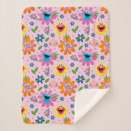 Couverture Sherpa Motif floral rose de la rue Sésame (Devant)