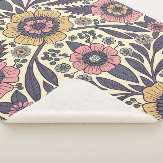 Couverture Sherpa Motif Floral rose et bleu sans joint (3/4)