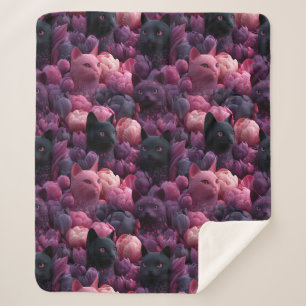 Couverture Sherpa Motif floral surréaliste de chat noir et de pivoin
