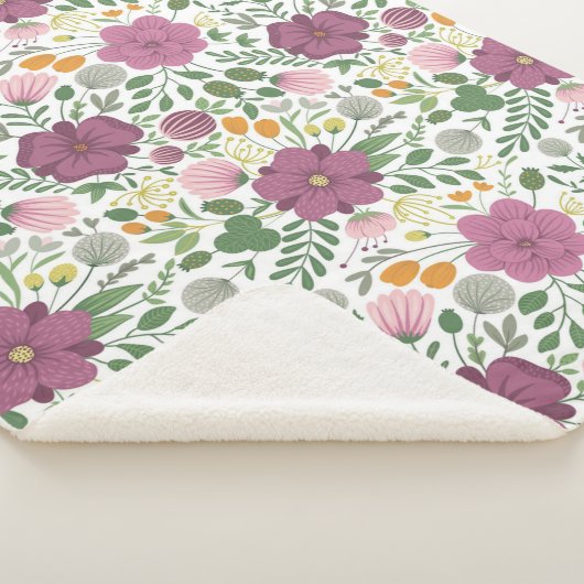 Couverture Sherpa Motif Floral tendance rose jaune pourpre vert (3/4)