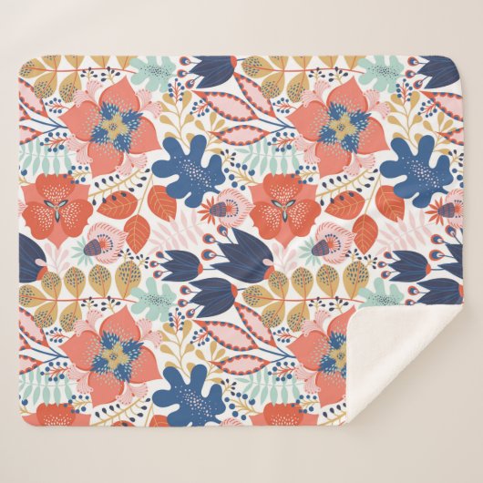 Couverture Sherpa Motif floral transparent sur blanc. backgro Abstra (Devant (Horizontal))