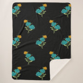 Couverture Sherpa Motif floral Turquoise Coral vert sur noir (Devant)