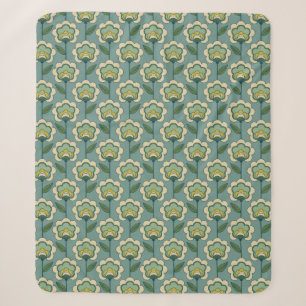Couverture Sherpa Motif floral turquoise et jaune