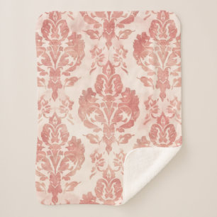 Couverture Sherpa Motif Floral Vintage Papier Aquarelle Rose Damassé