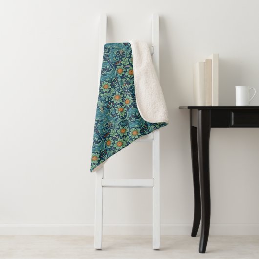 Couverture Sherpa Motif floral William Morris Rouge Jaune bleu vert (En situation)