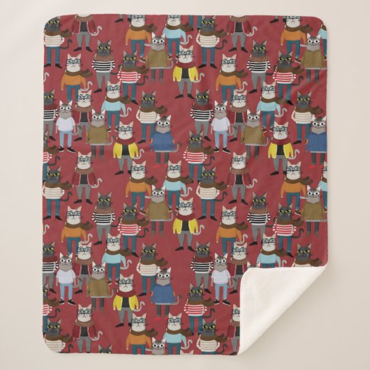 Couverture Sherpa Motif frais de chat de hippie (Devant)