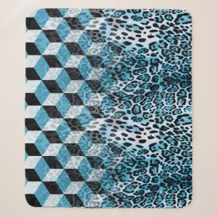 Couverture Sherpa Motif géométrique avec peau de léopard, patte d