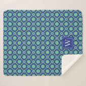 Couverture Sherpa Motif géométrique bleu monogramme (Devant (Horizontal))