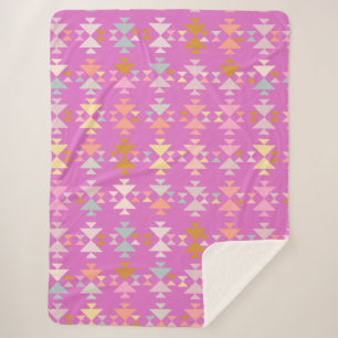 Couverture Sherpa Motif géométrique boho moderne rose violet confort