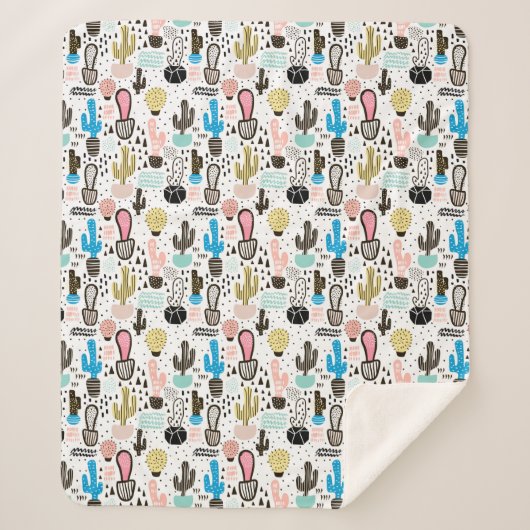 Couverture Sherpa Motif géométrique de cactus moderne (Devant)