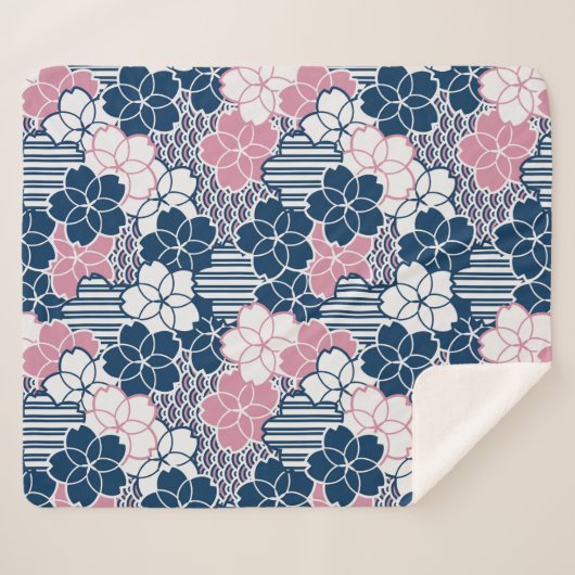 Couverture Sherpa motif géométrique des fleurs japonaises Sakura (Devant (Horizontal))