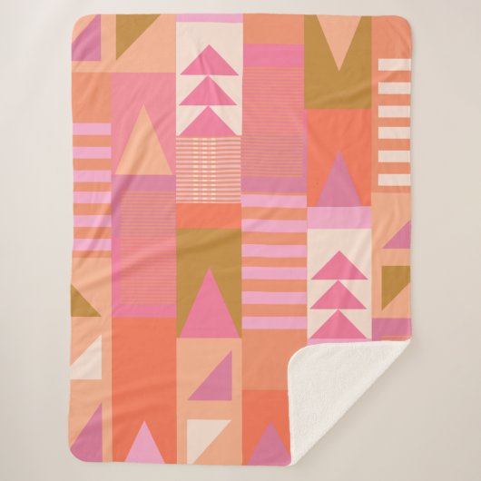 Couverture Sherpa Motif géométrique en rose et orange (Devant)