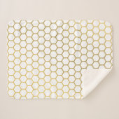 Couverture Sherpa Motif géométrique Hexagon blanc et or (Devant (Horizontal))