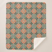 Couverture Sherpa Motif géométrique rétro 3 vert, orange (Devant)