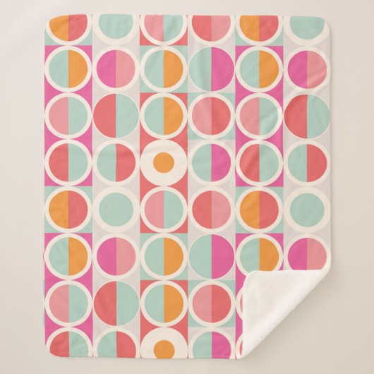 Couverture Sherpa Motif géométrique rose orange (Devant)