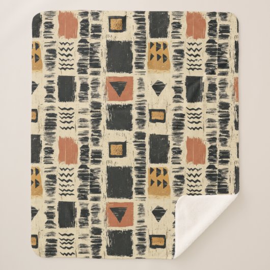Couverture Sherpa Motif géométrique rustique en boue de coton (3) (Devant)