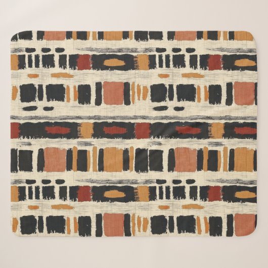 Couverture Sherpa Motif géométrique rustique en boue de Mali (1) (Devant (Horizontal))