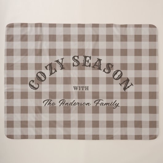 Couverture Sherpa Motif Gingham Marron Personnalisé Script Occidenta (Devant (Horizontal))