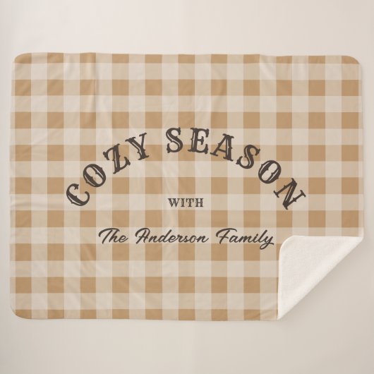 Couverture Sherpa Motif Gingham Rustique Occidental Écriture Marron  (Devant (Horizontal))