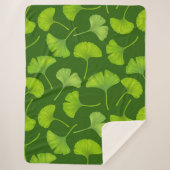 Couverture Sherpa Motif Ginkgo sur vert foncé (Devant)