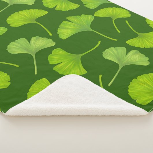 Couverture Sherpa Motif Ginkgo sur vert foncé (3/4)