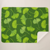 Couverture Sherpa Motif Ginkgo sur vert foncé (Devant (Horizontal))
