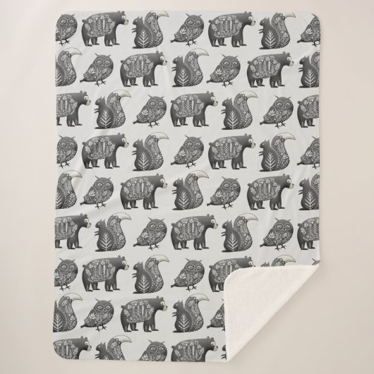 Couverture Sherpa Motif gris d'art animal scandinave de région (Devant)
