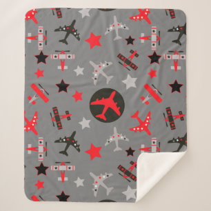 Couverture Sherpa Motif gris noir rouge d'avions