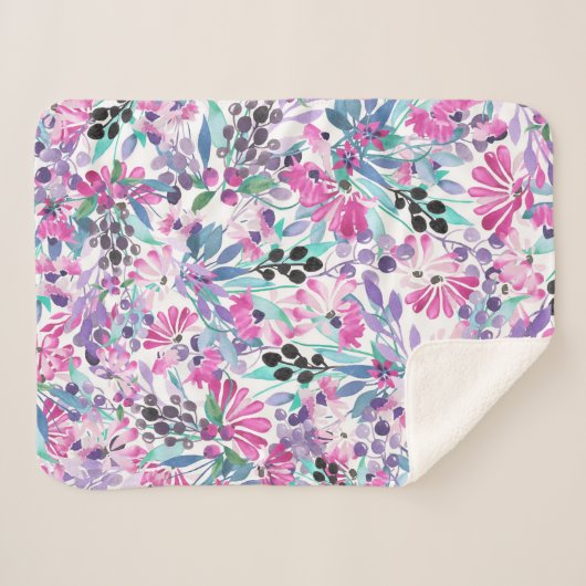 Couverture Sherpa Motif incomparable de fleurs et de baies violettes (Devant (Horizontal))