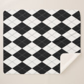 Couverture Sherpa motif Jacquard sans couture en noir et blanc. Géom (Devant (Horizontal))