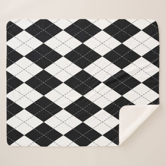 Couverture Sherpa motif Jacquard sans couture en noir et blanc. Géom (Devant (Horizontal))