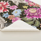 Couverture Sherpa Motif japonais avec fleurs et grues blanches (3/4)