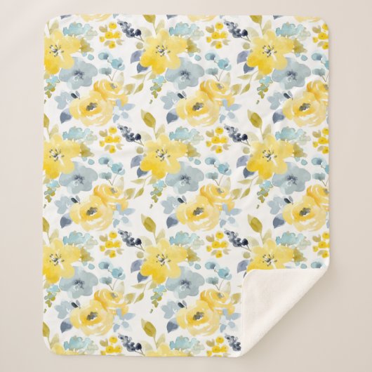 Couverture Sherpa Motif jaune et bleu d'aquarelle (Devant)