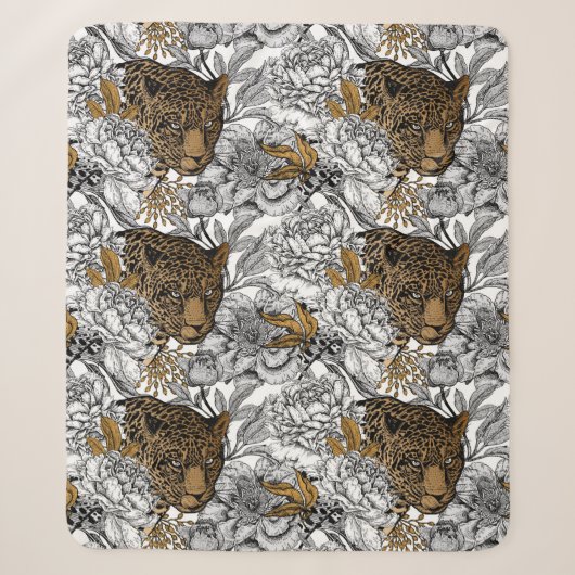 Couverture Sherpa Motif Leopard & Peonies (Devant)