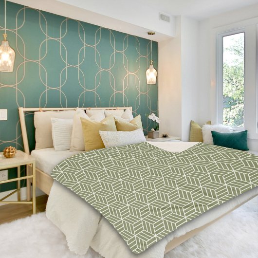 Couverture Sherpa motif ligne cube vert foncé